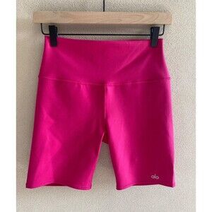 All Yoga Women's Sz M Airbrush High-Waisted Biker Shorts Pink Summer Crush